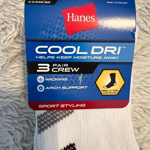 Hanes Cool Dri Crew Socks Pack of 3 Pairs - Picture 1 of 5